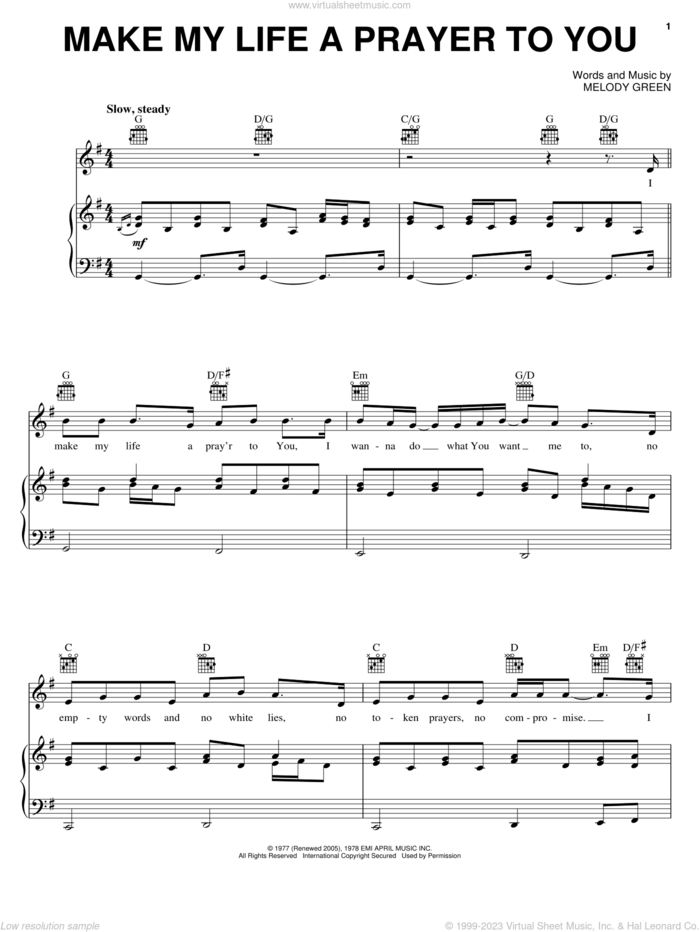 Make My Life A Prayer To You sheet music for voice, piano or guitar by Keith Green and Melody Green, intermediate skill level
