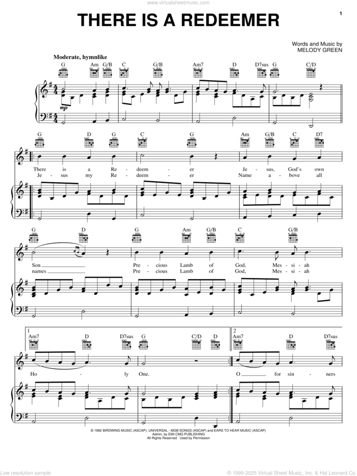 There Is A Redeemer sheet music for voice, piano or guitar by Keith Green and Melody Green, intermediate skill level