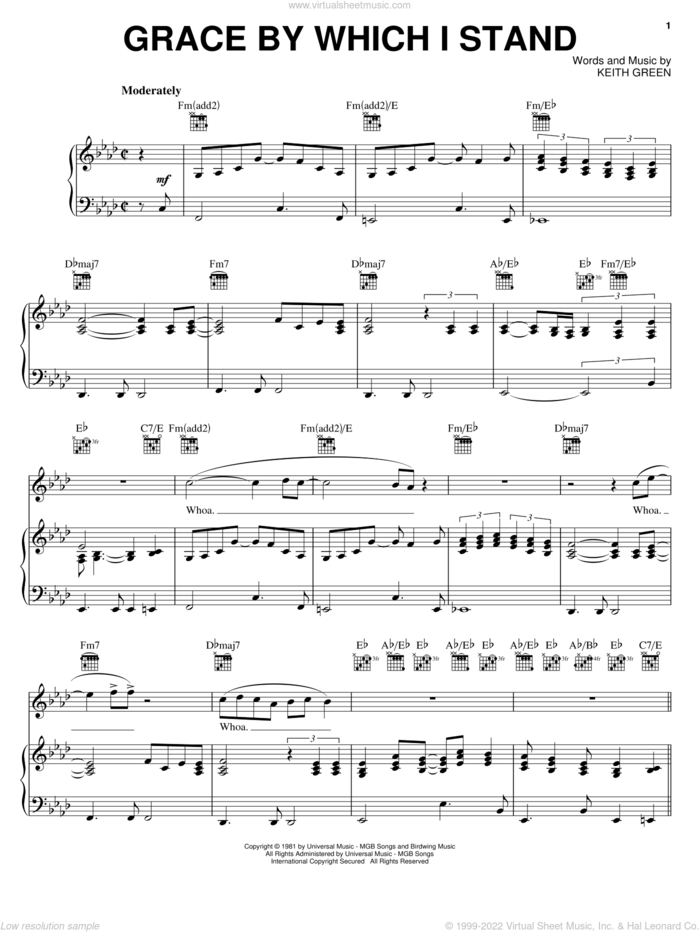 Grace By Which I Stand sheet music for voice, piano or guitar by Keith Green, intermediate skill level