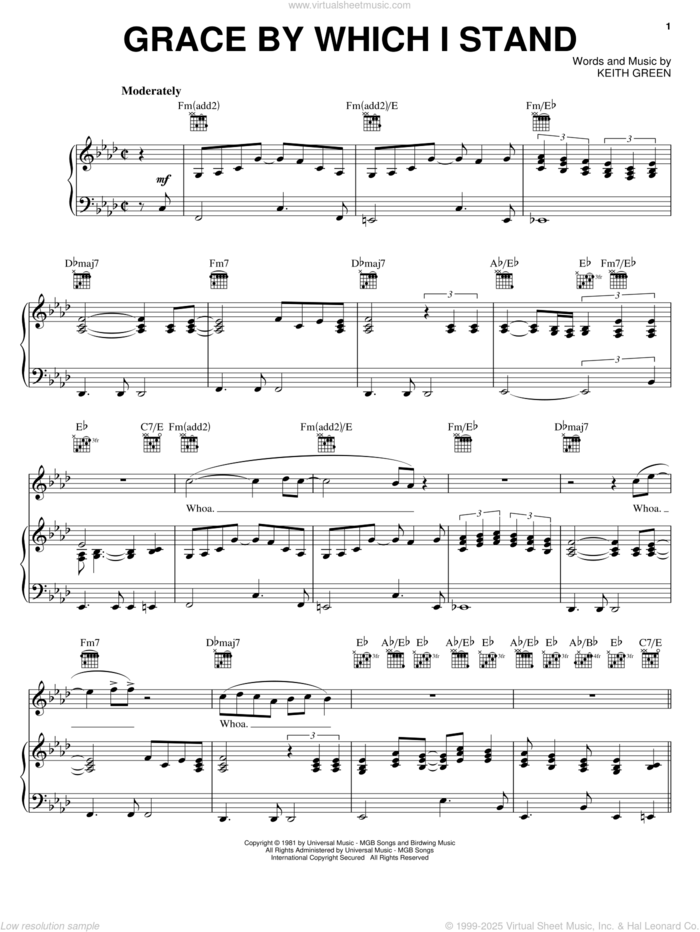 Grace By Which I Stand sheet music for voice, piano or guitar by Keith Green, intermediate skill level