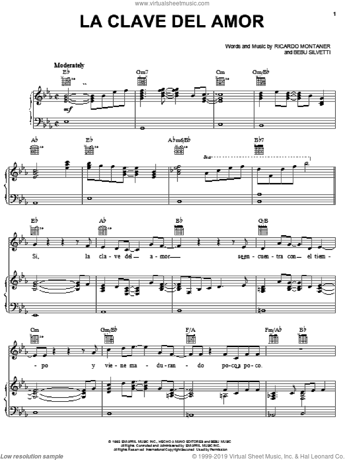 La Clave Del Amor sheet music for voice, piano or guitar by Ricardo Montaner and Bebu Silvetti, intermediate skill level