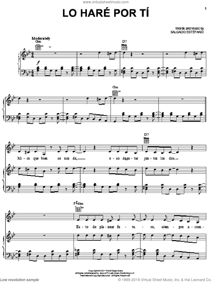 Lo Hare Por Ti sheet music for voice, piano or guitar by Salgado Estefano, intermediate skill level