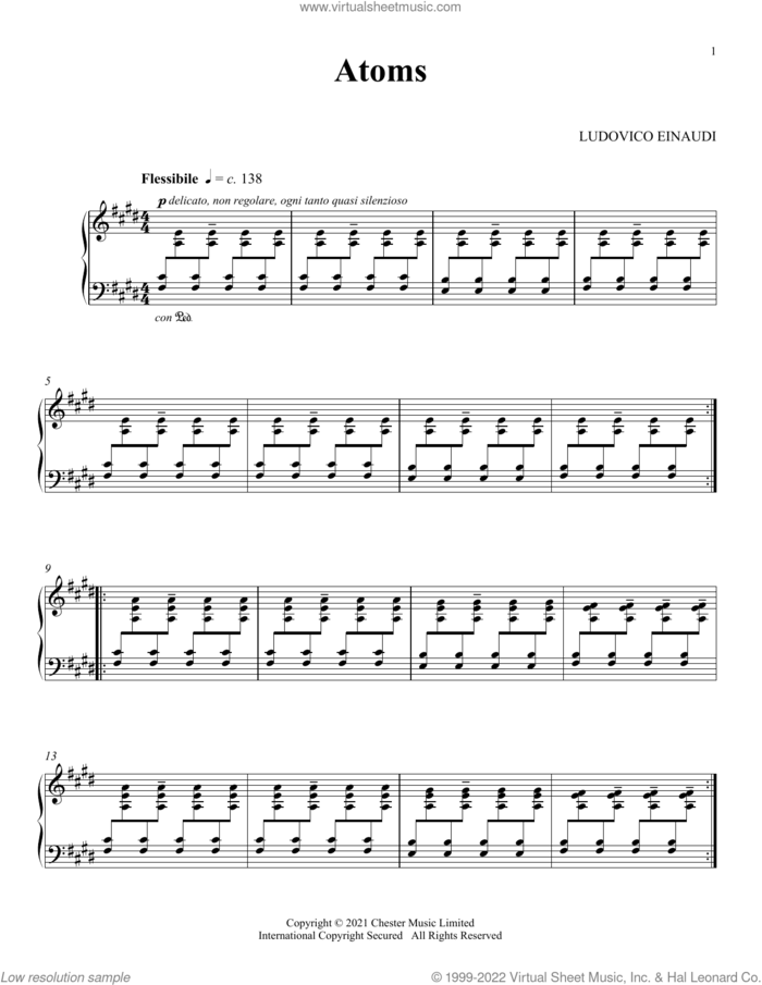 Atoms sheet music for piano solo by Ludovico Einaudi, classical score, intermediate skill level