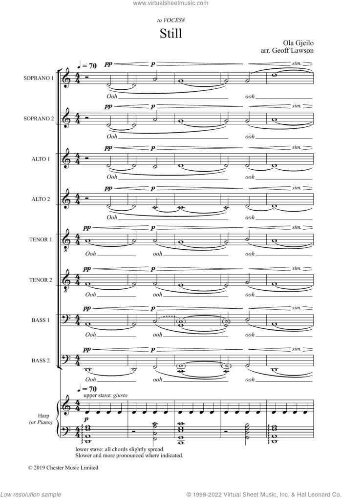 Still (arr. Geoff Lawson) sheet music for choir (SSAATTBB) by Ola Gjeilo and Geoff Lawson, classical score, intermediate skill level