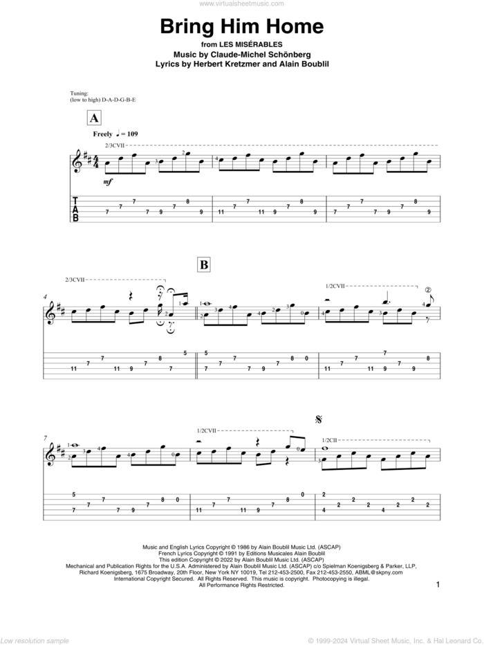 Bring Him Home (from Les Miserables) (arr. David Jaggs) sheet music for guitar solo by Boublil & Schönberg, David Jaggs, Alain Boublil, Claude-Michel Schonberg and Herbert Kretzmer, intermediate skill level