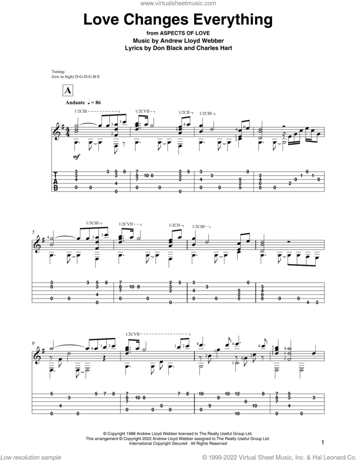 Love Changes Everything (from Aspects Of Love) (arr. David Jaggs) sheet music for guitar solo by Andrew Lloyd Webber, David Jaggs, Charles Hart and Don Black, intermediate skill level