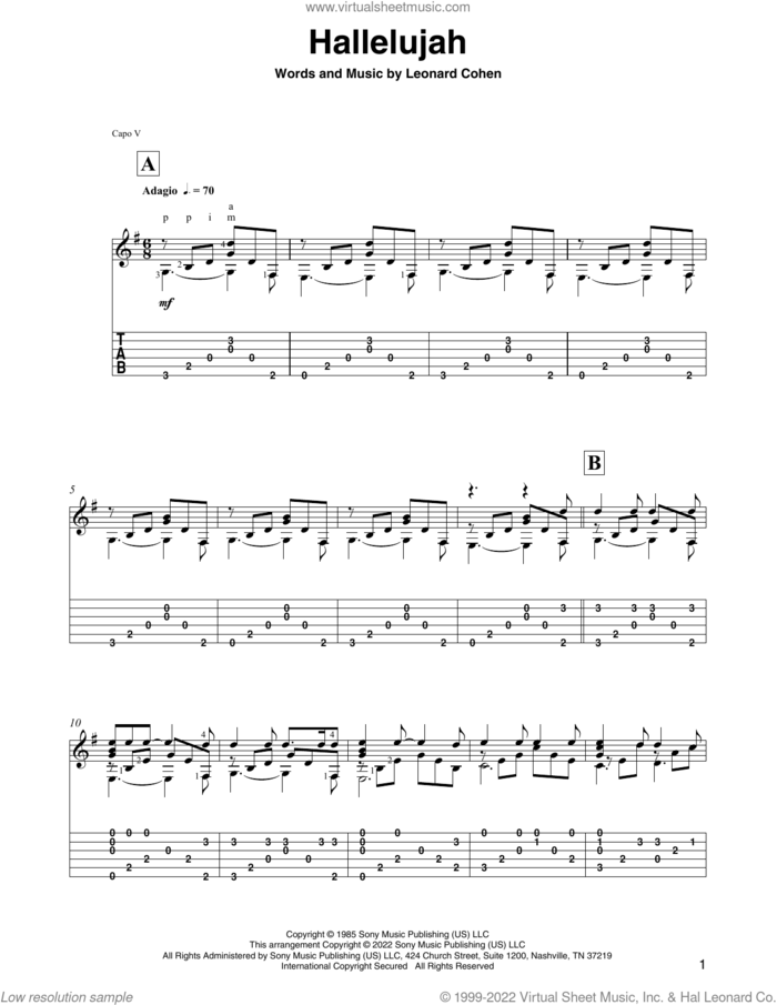 Hallelujah (arr. David Jaggs) sheet music for guitar solo by Leonard Cohen and David Jaggs, intermediate skill level