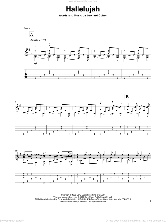 Hallelujah (arr. David Jaggs) sheet music for guitar solo by Leonard Cohen and David Jaggs, intermediate skill level