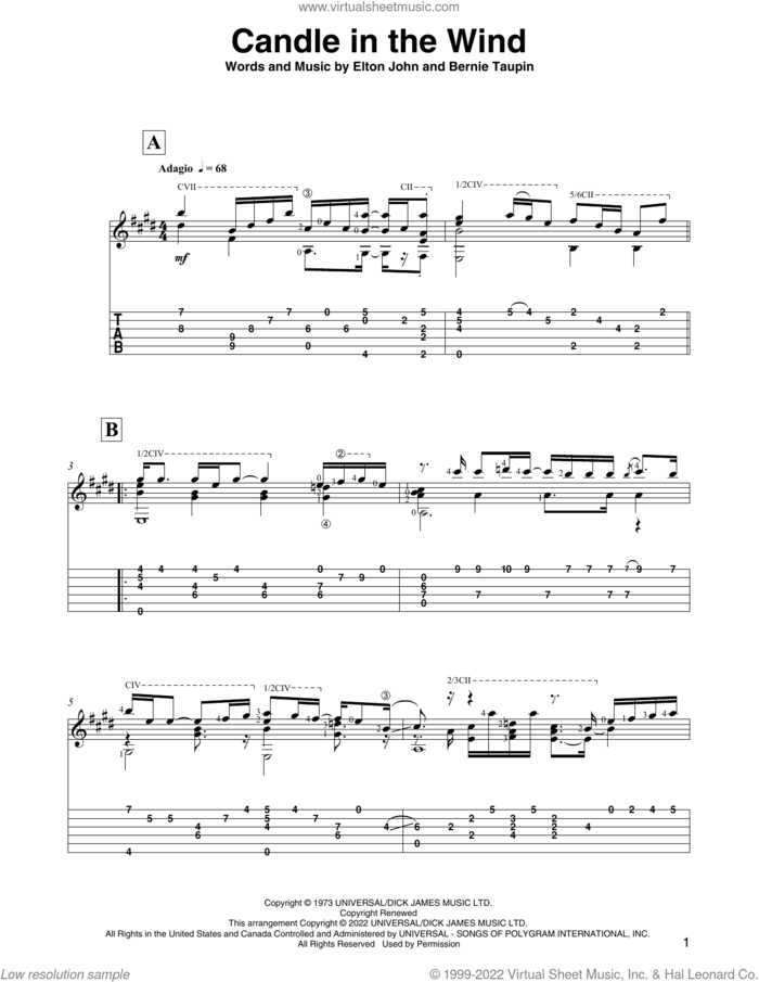 Candle In The Wind (arr. David Jaggs) sheet music for guitar solo by Elton John, David Jaggs and Bernie Taupin, intermediate skill level