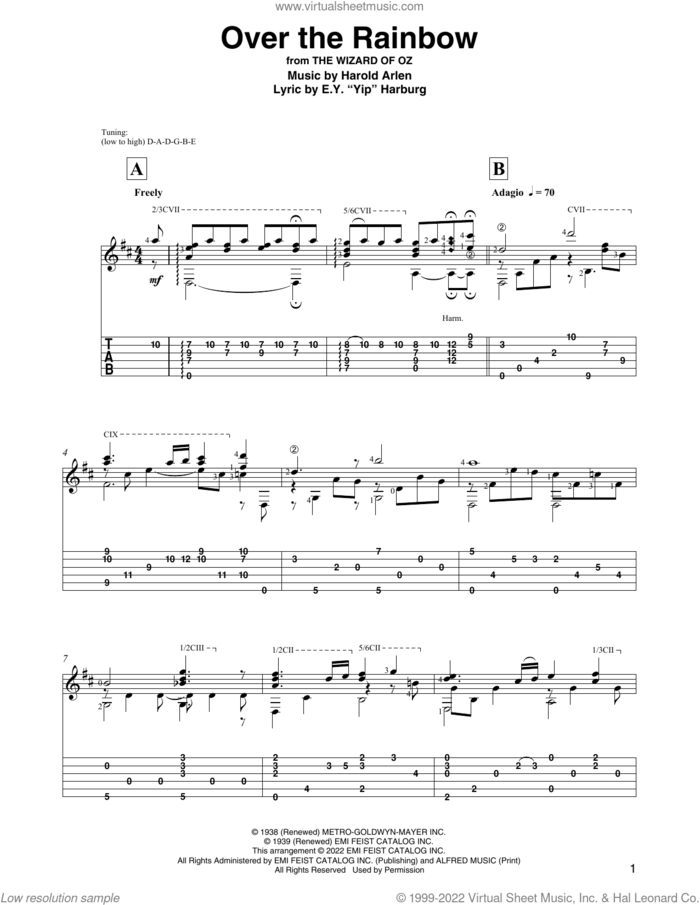 Over The Rainbow (from The Wizard Of Oz) (arr. David Jaggs) sheet music for guitar solo by E.Y. 'Yip' Harburg & Harold Arlen, David Jaggs, Judy Garland, E.Y. Harburg and Harold Arlen, intermediate skill level