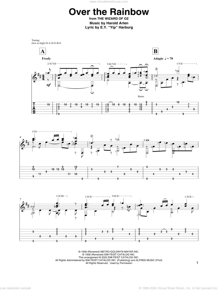 Over The Rainbow (from The Wizard Of Oz) (arr. David Jaggs) sheet music for guitar solo by E.Y. 'Yip' Harburg & Harold Arlen, David Jaggs, Judy Garland, E.Y. Harburg and Harold Arlen, intermediate skill level