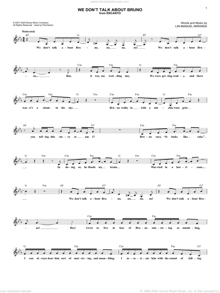 We Don't Talk About Bruno (from Encanto) sheet music for voice and other instruments (fake book) by Lin-Manuel Miranda, intermediate skill level