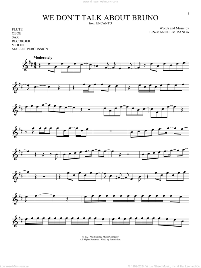 We Don't Talk About Bruno (from Encanto) sheet music for Solo Instrument (treble clef high) by Lin-Manuel Miranda, intermediate skill level