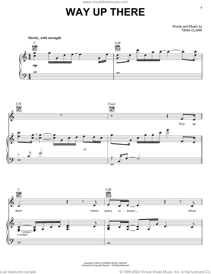 Way Up There sheet music for voice, piano or guitar by Patti LaBelle and Tena Clark, intermediate skill level