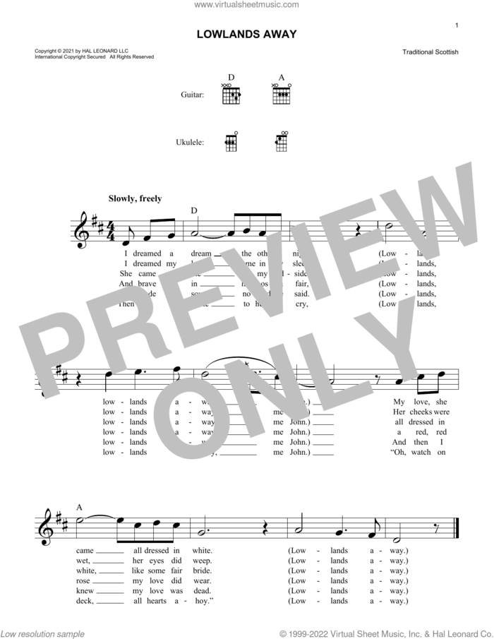 Lowlands Away sheet music for voice and other instruments (fake book), intermediate skill level