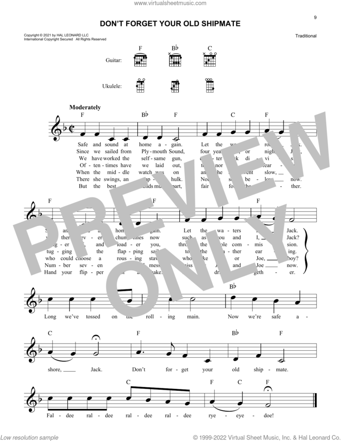 Don't Forget Your Old Shipmate sheet music for voice and other instruments (fake book), intermediate skill level