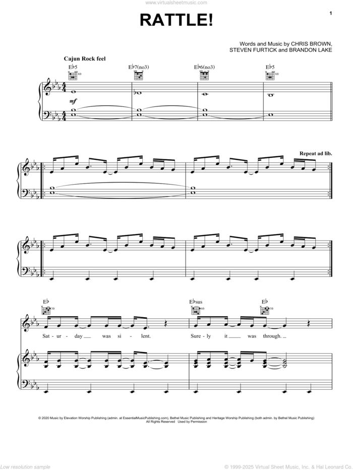 RATTLE! sheet music for voice, piano or guitar by Elevation Worship, Brandon Lake, Chris Brown and Steven Furtick, intermediate skill level