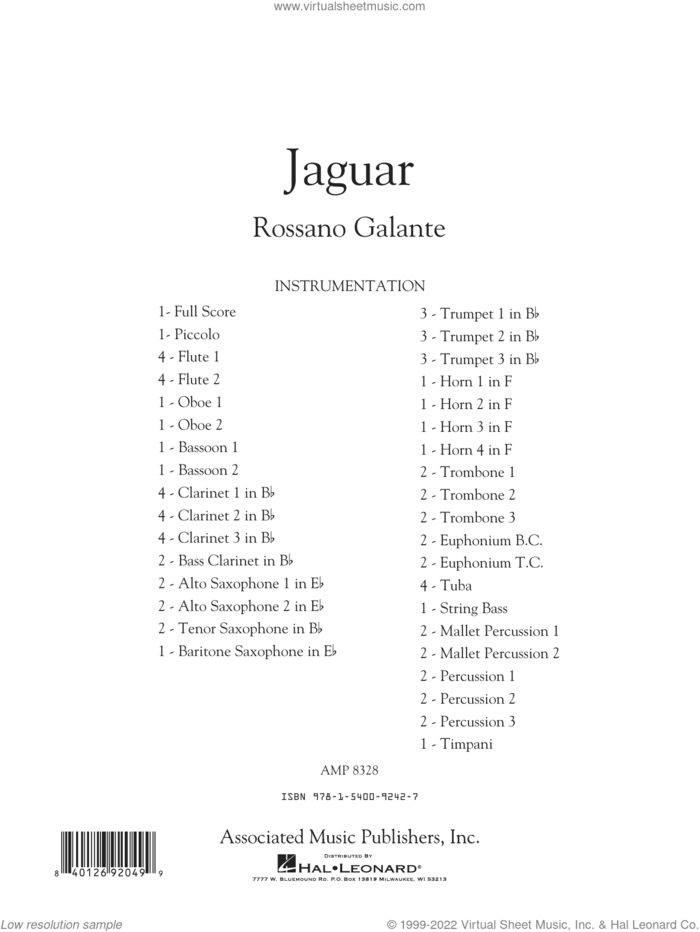 Jaguar (COMPLETE) sheet music for concert band by Rossano Galante, intermediate skill level