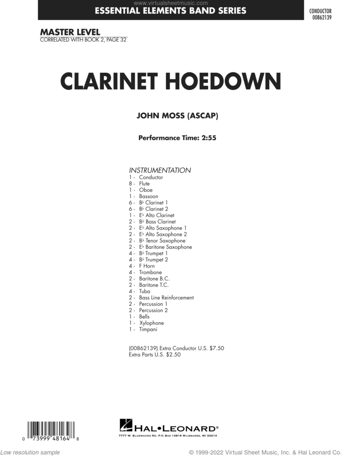 Clarinet Hoedown (COMPLETE) sheet music for concert band by John Moss, intermediate skill level