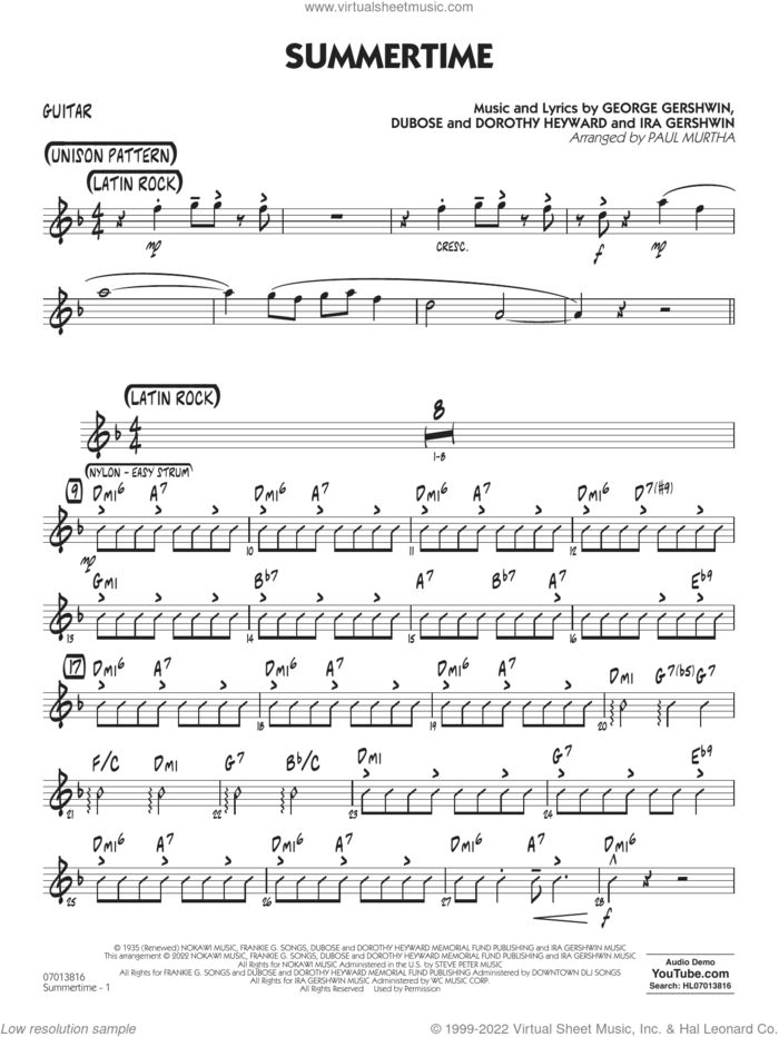 Summertime (arr. Paul Murtha) sheet music for jazz band (guitar) by George Gershwin, Paul Murtha, Dorothy Heyward, DuBose Heyward and Ira Gershwin, intermediate skill level