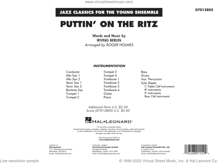 Puttin' On The Ritz (arr. Roger Holmes) (COMPLETE) sheet music for jazz band by Irving Berlin and Roger Holmes, intermediate skill level