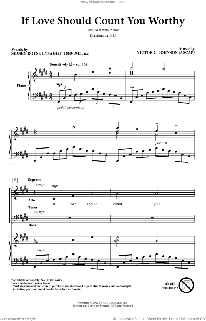 If Love Should Count You Worthy sheet music for choir (SATB: soprano, alto, tenor, bass) by Victor Johnson and Sidney Royse Lysaght, intermediate skill level