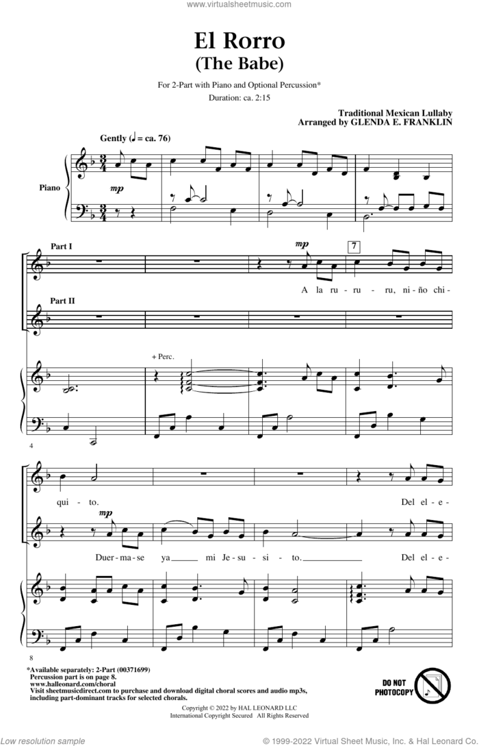El Rorro (The Babe) (arr. Glenda E. Franklin) sheet music for choir (2-Part)  and Glenda E. Franklin, intermediate duet