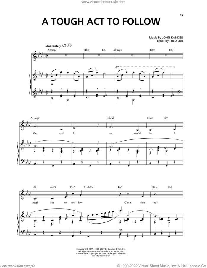 A Tough Act To Follow (from Curtains) sheet music for voice, piano or guitar by Kander & Ebb, Fred Ebb and John Kander, intermediate skill level