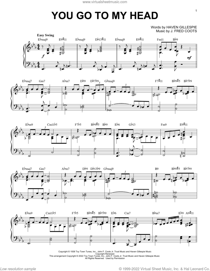 You Go To My Head [Jazz version] (arr. Brent Edstrom) sheet music for piano solo by Haven Gillespie and J. Fred Coots, Brent Edstrom, Haven Gillespie and J. Fred Coots, intermediate skill level