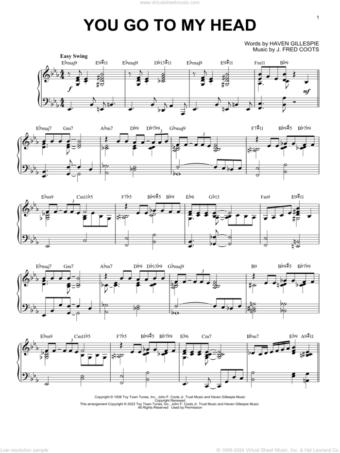 You Go To My Head [Jazz version] (arr. Brent Edstrom) sheet music for piano solo by Haven Gillespie and J. Fred Coots, Brent Edstrom, Haven Gillespie and J. Fred Coots, intermediate skill level