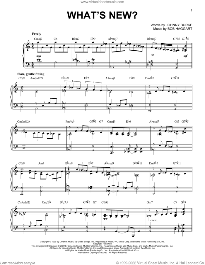 What's New? [Jazz version] (arr. Brent Edstrom) sheet music for piano solo by Bob Crosby And His Orchestra, Brent Edstrom, Bob Haggart and John Burke, intermediate skill level