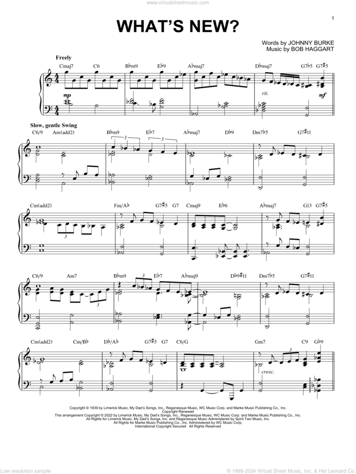 What's New? [Jazz version] (arr. Brent Edstrom) sheet music for piano solo by Bob Crosby And His Orchestra, Brent Edstrom, Bob Haggart and John Burke, intermediate skill level