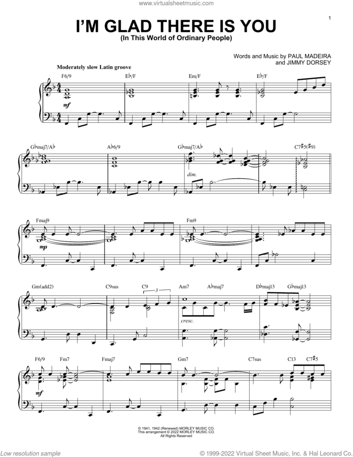 I'm Glad There Is You (In This World Of Ordinary People) [Jazz version] (arr. Brent Edstrom) sheet music for piano solo by Jimmy Dorsey, Brent Edstrom and Paul Madeira, intermediate skill level