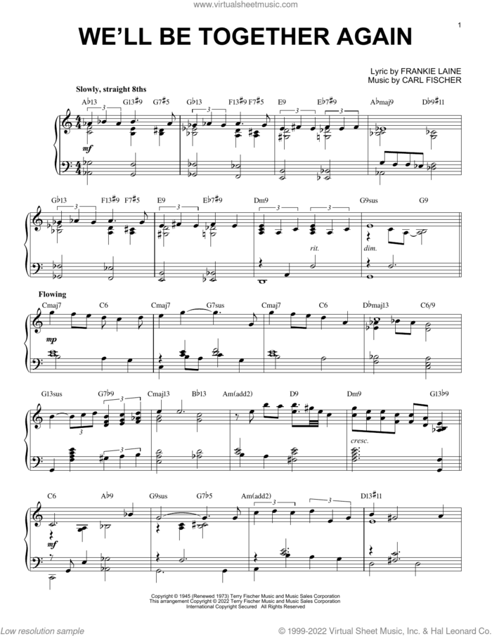 We'll Be Together Again [Jazz version] (arr. Brent Edstrom) sheet music for piano solo by Frankie Laine, Brent Edstrom and Carl Fischer, intermediate skill level