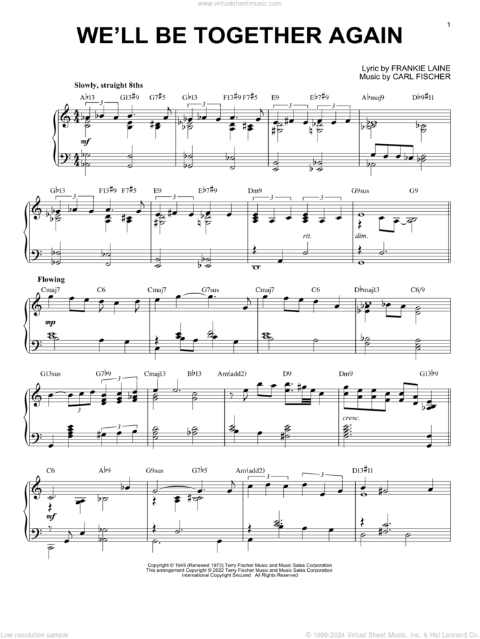 We'll Be Together Again [Jazz version] (arr. Brent Edstrom) sheet music for piano solo by Frankie Laine, Brent Edstrom and Carl Fischer, intermediate skill level