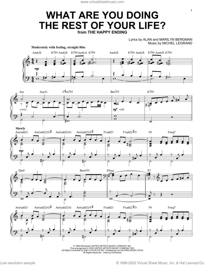 What Are You Doing The Rest Of Your Life? [Jazz version] (arr. Brent Edstrom) sheet music for piano solo by Alan and Marilyn Bergman and Michel Legrand, Brent Edstrom, Alan Bergman, Marilyn Bergman and Michel LeGrand, intermediate skill level