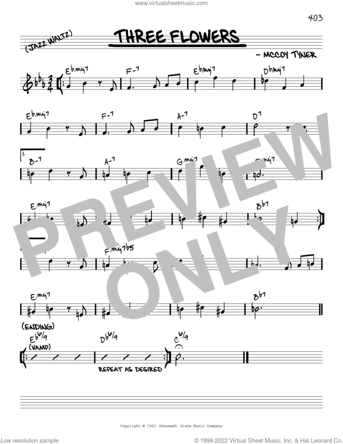 Three Flowers [Reharmonized version] (arr. Jack Grassel) sheet music for voice and other instruments (real book) by McCoy Tyner and Jack Grassel, intermediate skill level
