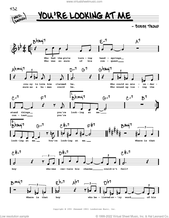 You're Looking At Me sheet music for voice and other instruments (real book with lyrics) by Nat King Cole and Bobby Troup, intermediate skill level