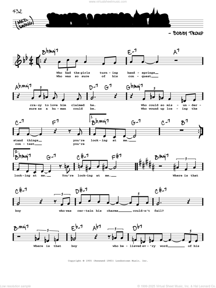 You're Looking At Me sheet music for voice and other instruments (real book with lyrics) by Nat King Cole and Bobby Troup, intermediate skill level