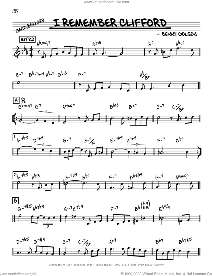 I Remember Clifford [Reharmonized version] (arr. Jack Grassel) sheet music for voice and other instruments (real book) by Benny Golson and Jack Grassel, intermediate skill level