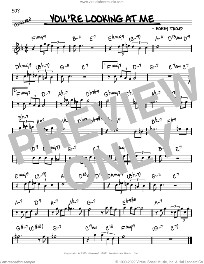 You're Looking At Me sheet music for voice and other instruments (real book) by Nat King Cole and Bobby Troup, intermediate skill level