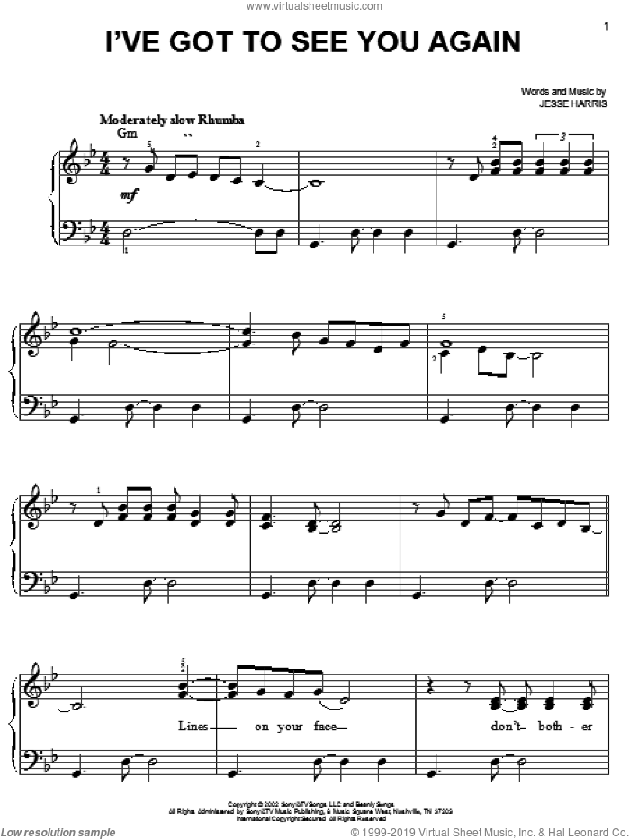 I've Got To See You Again sheet music for piano solo by Norah Jones and Jesse Harris, easy skill level