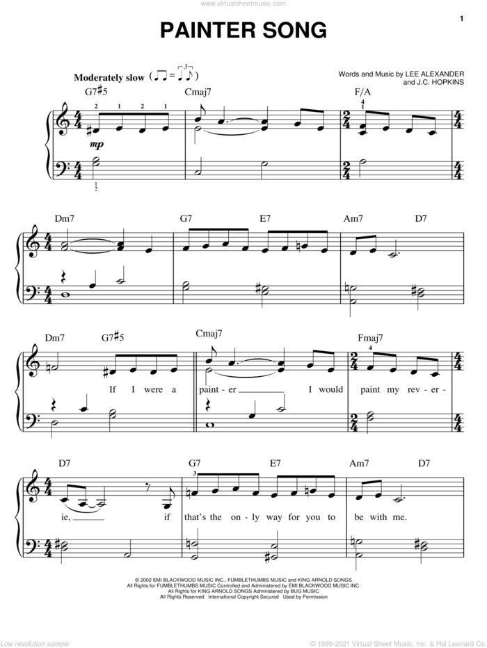 Painter Song sheet music for piano solo by Norah Jones, J.C. Hopkins and Lee Alexander, easy skill level