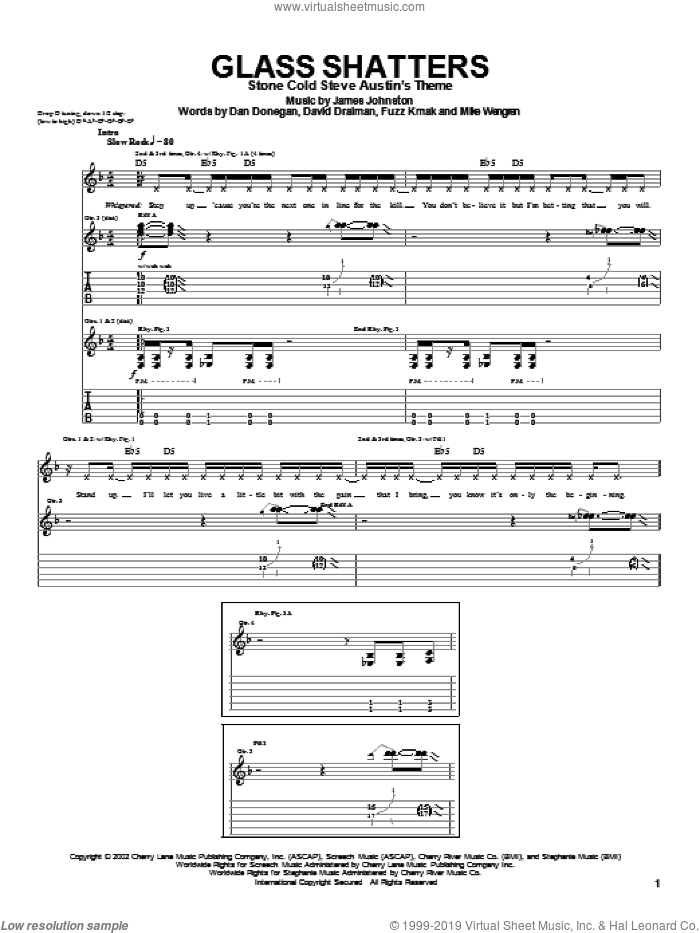 Glass Shatters sheet music for guitar (tablature) by Disturbed, Dan Donegan, David Draiman and James Johnston, intermediate skill level