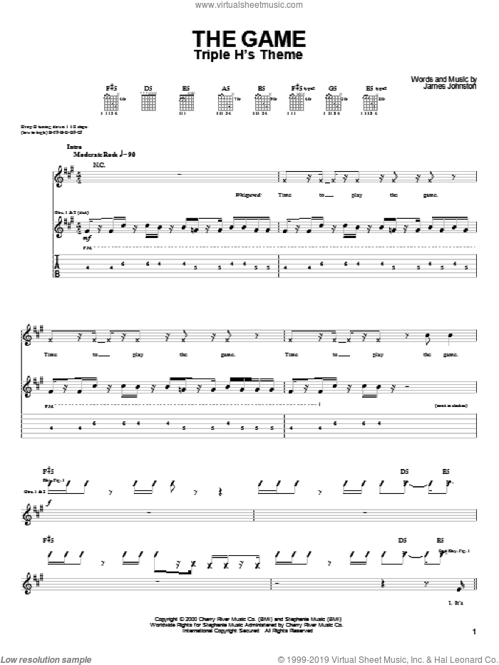 The Game sheet music for guitar (tablature) by Drowning Pool and James Johnston, intermediate skill level