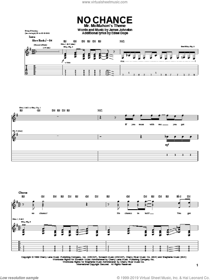 No Chance sheet music for guitar (tablature) by Dope, Edsel Dope and James Johnston, intermediate skill level