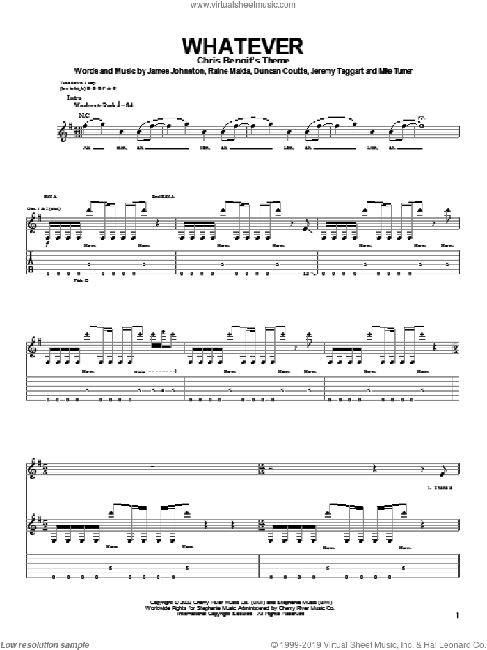 Whatever sheet music for guitar (tablature) by Our Lady Peace, Duncan Coutts, James Johnston and Raine Maida, intermediate skill level