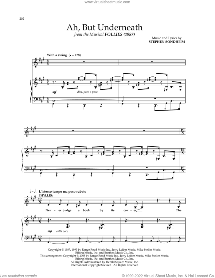 Ah, But Underneath (from Follies) sheet music for voice and piano by Stephen Sondheim, intermediate skill level