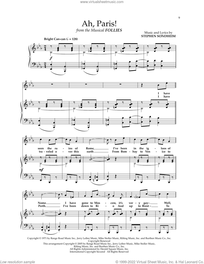 Ah, Paris! (from Follies) sheet music for voice and piano by Stephen Sondheim, intermediate skill level