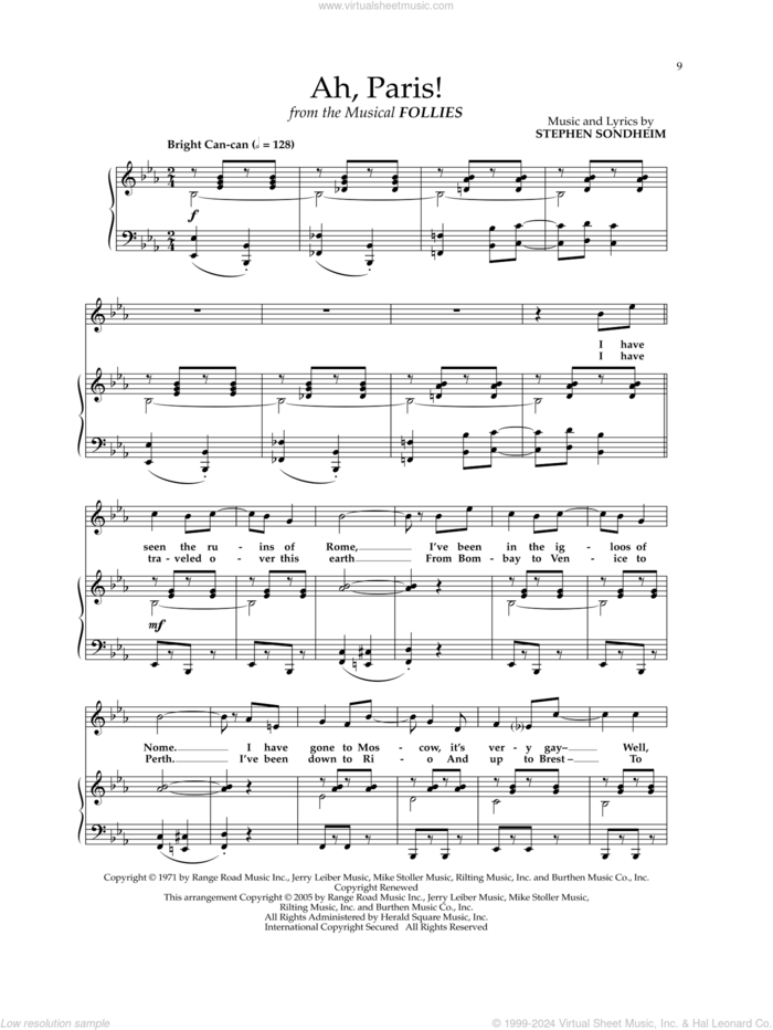 Ah, Paris! (from Follies) sheet music for voice and piano by Stephen Sondheim, intermediate skill level